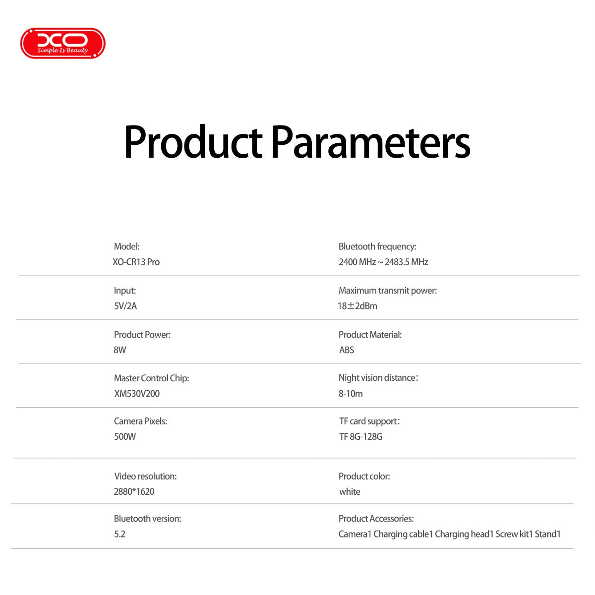 XO CR13 Pro Κάμερα Παρακολούθησης με Wifi EU Smart 500W