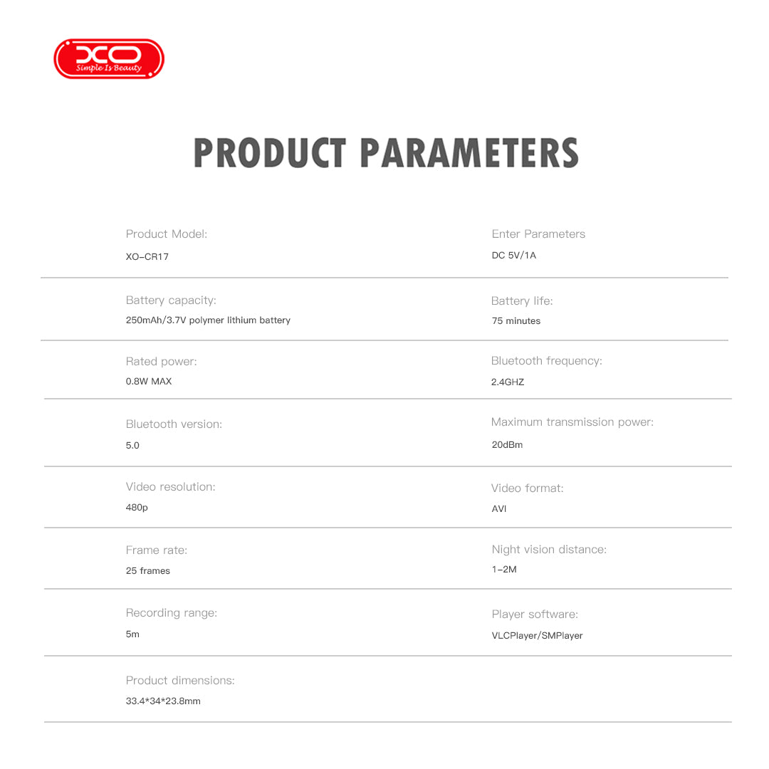 XO CR17 Mini Ασύρματη Κάμερα WiFi 960P