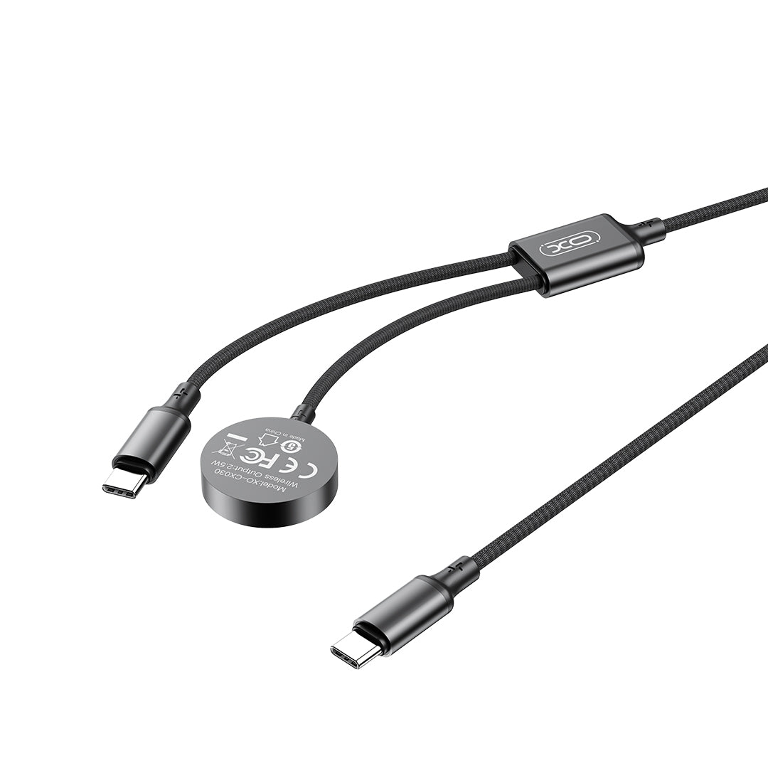 XO CX030 Αντάπτορας Type-C σε Type-C & Καλώδιο Φόρτισης Ρολογιού Μαύρο