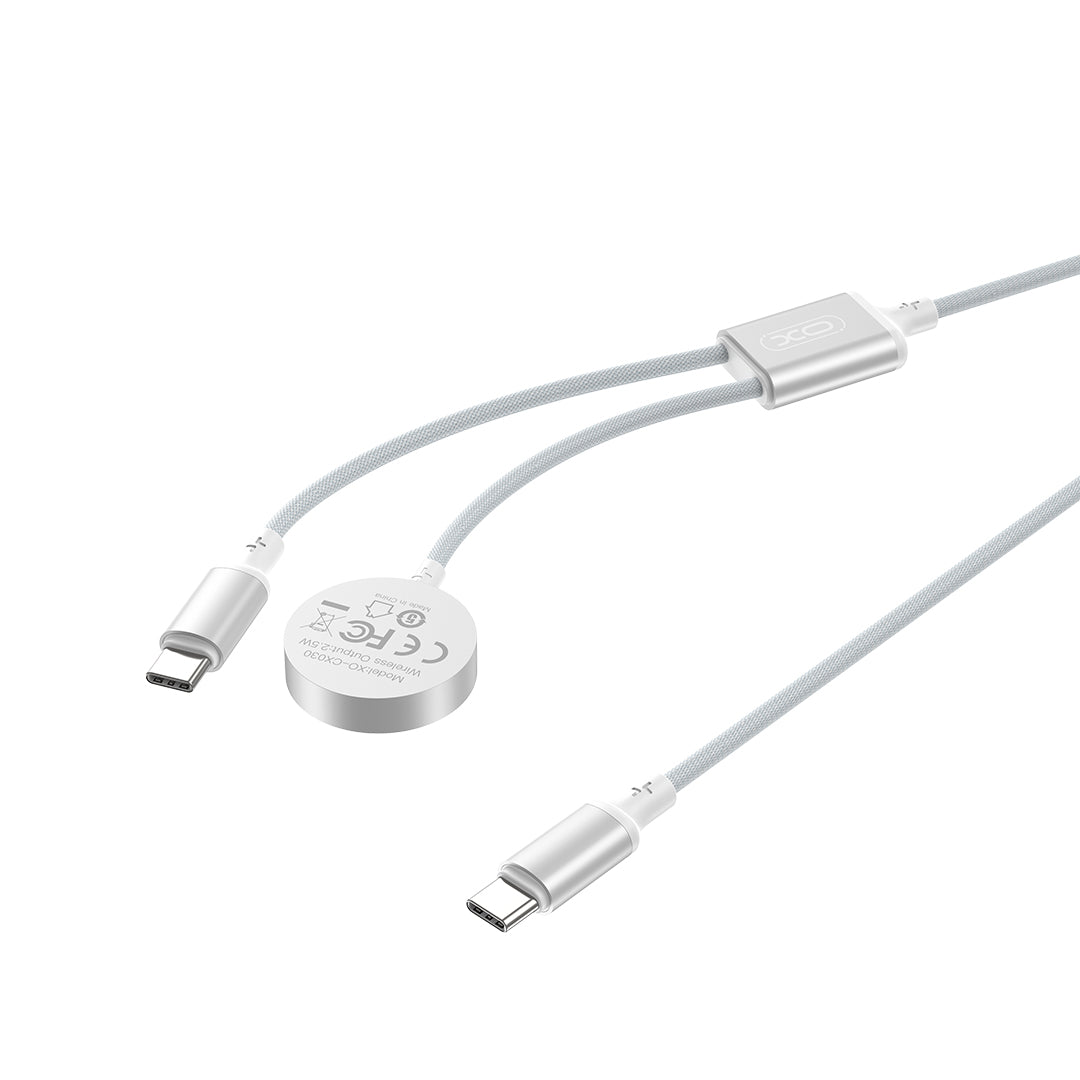 XO CX030 Αντάπτορας Type-C σε Type-C & Καλώδιο Φόρτισης Ρολογιού Λευκό