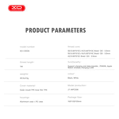 XO CX030 Αντάπτορας Type-C σε Type-C & Καλώδιο Φόρτισης Ρολογιού Μαύρο