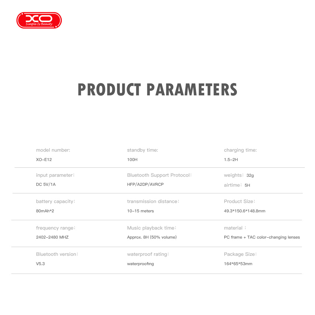 XO E12 Smart Audio Γυαλία με Προστασία από Μπλε Φως Οθόνης