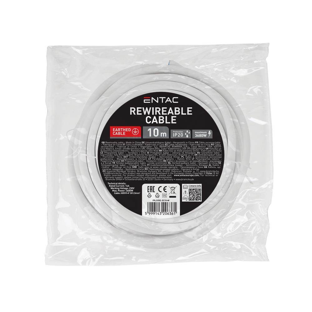 Entac Καλώδιο H05VV-F 3G1.5 10m Λευκό