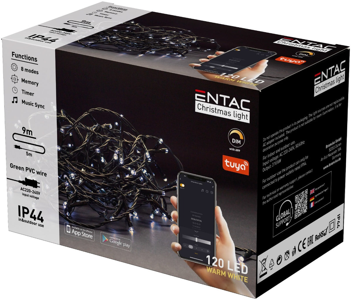 Entac Christmas Lights IP44 120 LED Warm 9m Tuya 