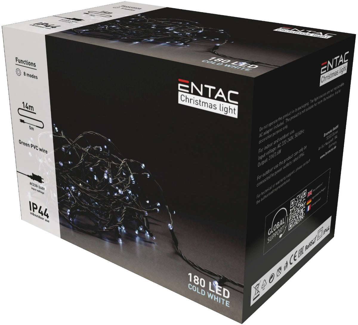 Entac Christmas Lights IP44 180 LED Cold 14m