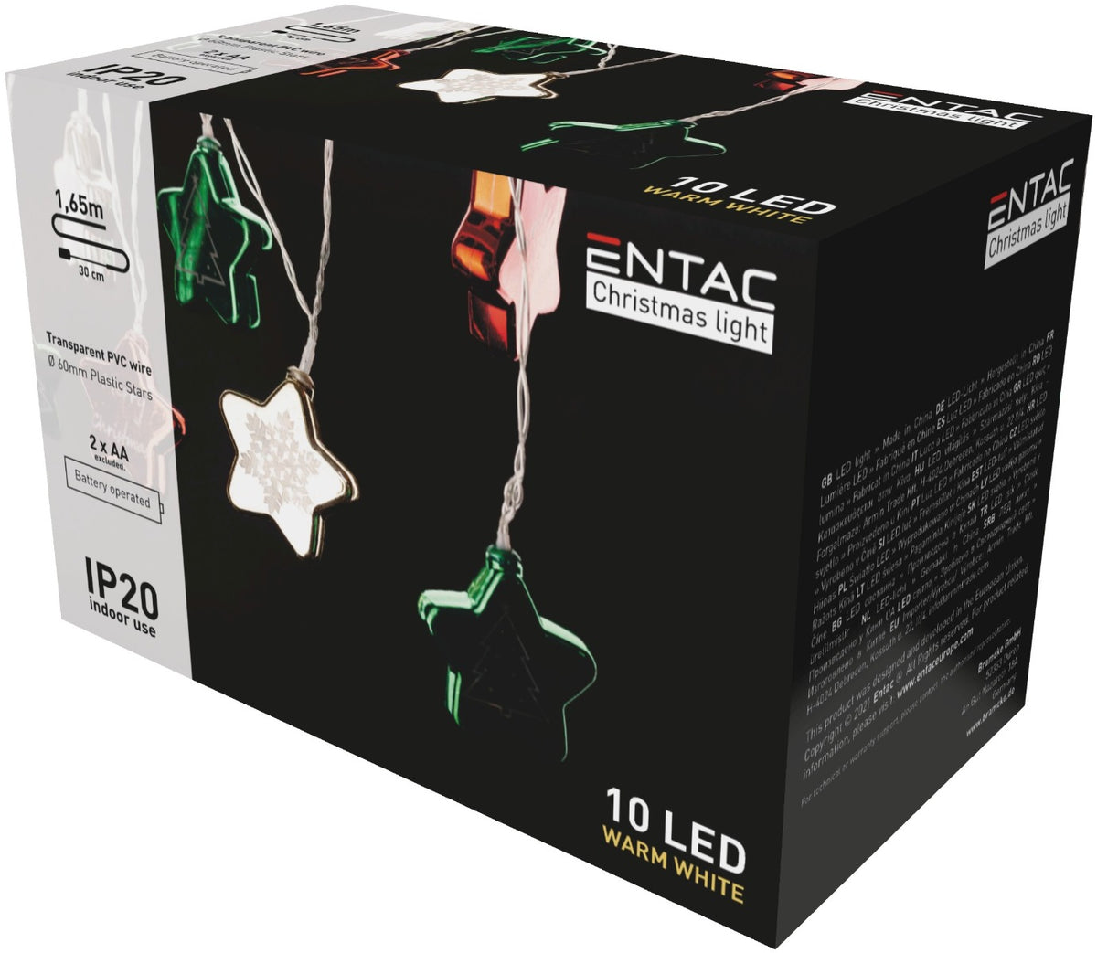 Entac Christmas Lights Indoor Multicolor Stars 60mm 10 LED Warm 1.65m