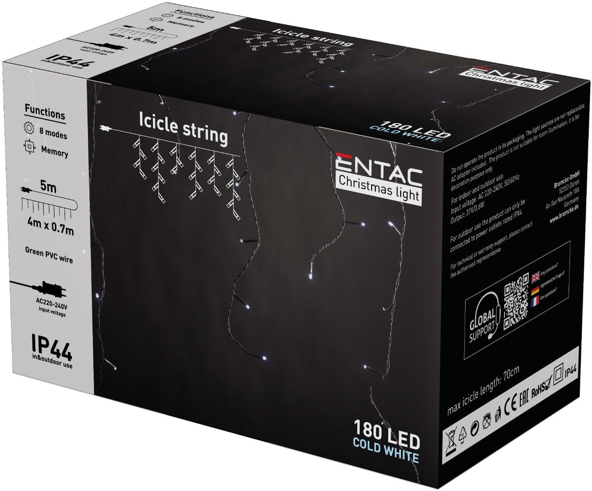 Entac Christmas Lights IP44 180 LED Rain Cold 4m