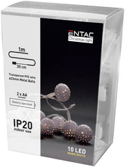 Entac Christmas Lights Indoor Metal Balls 10 LED Warm 1m (2xAA Not Included)
