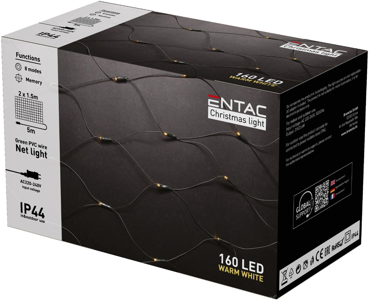 Entac Christmas Lights IP44 Net 160 LED 2m x 1.5m WW