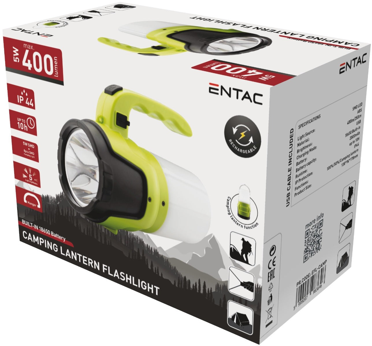 Entac Φακός 5W με Λειτουργία Camping