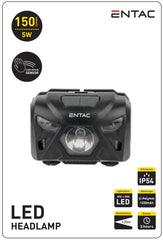 Entac Φακός Κεφαλής 5W Με Αισθητήρα Κίνησης XPE & Κόκκινο Φως Μαύρος