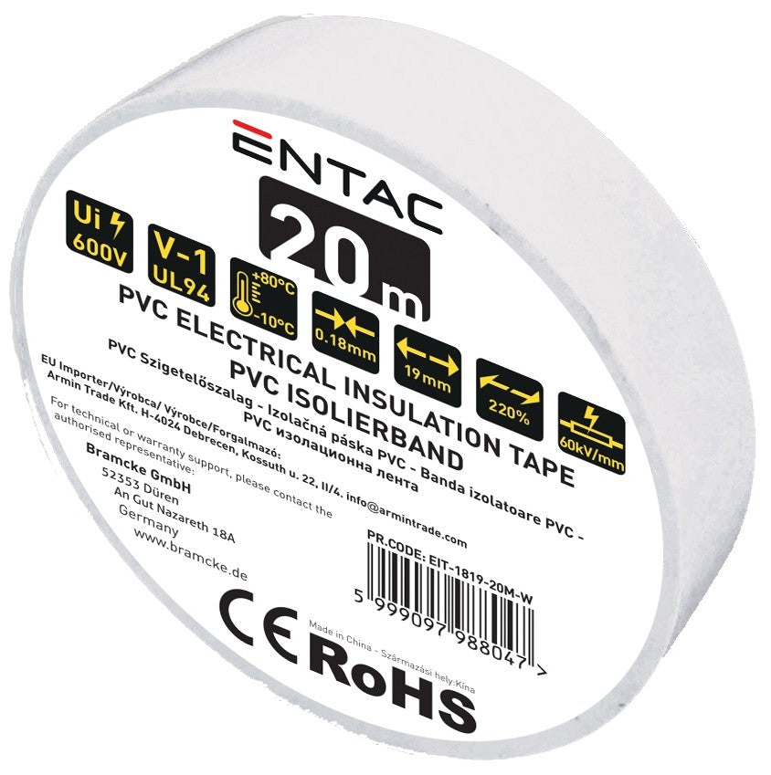 Entac Μονωτική Ταινία 0.18x19mm Λευκή 20m