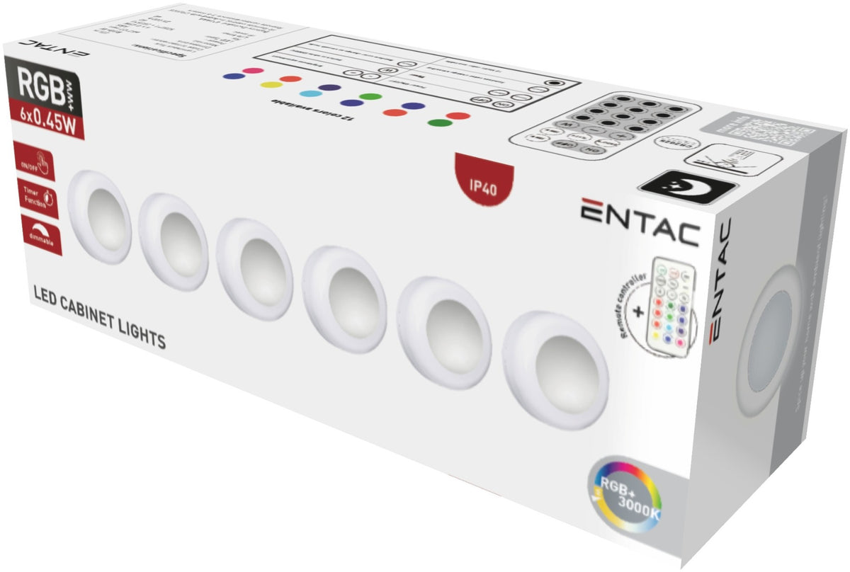 Entac Mini Portable Night Light 0.45W RGB RC Set of 6pcs