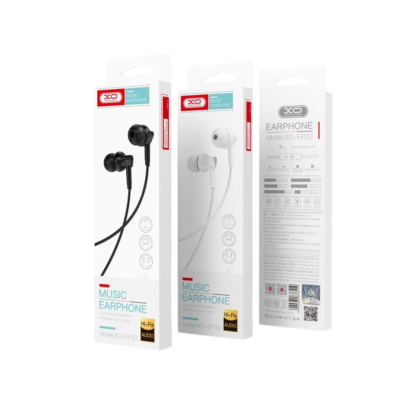 XO EP33 Ακουστικά Handsfree 1.15m Μαύρα
