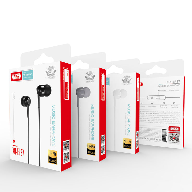 XO EP37 Ακουστικά Handsfree In-ear 1.15m Μαύρα