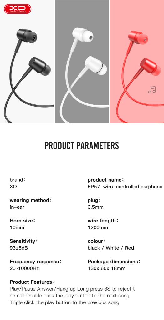 XO EP57 Ακουστικά Handsfree in-ear 3.5mm Λευκά