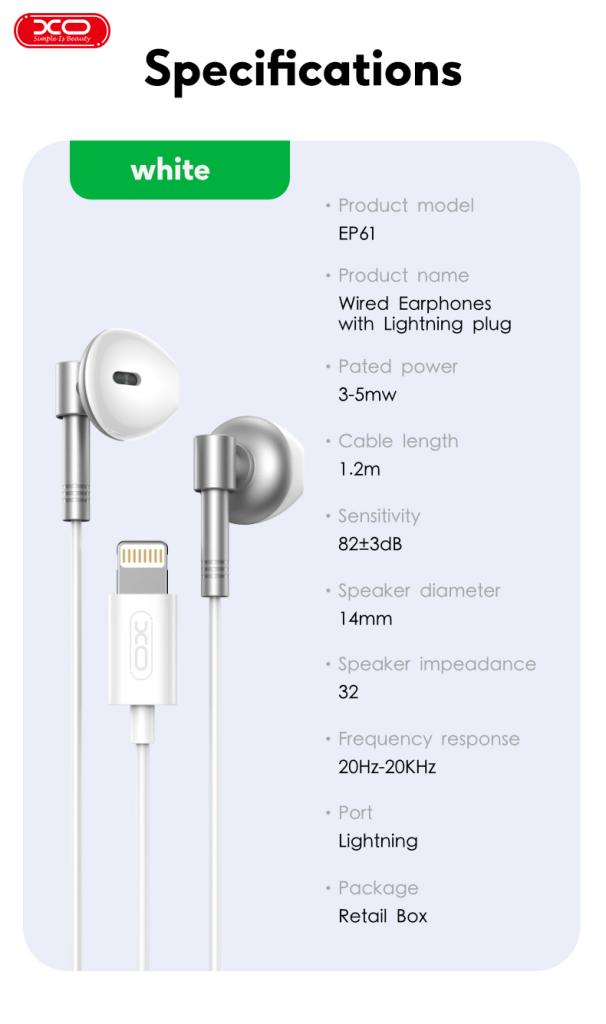 XO EP61 Ακουστικά Handsfree Lighting Μαύρα