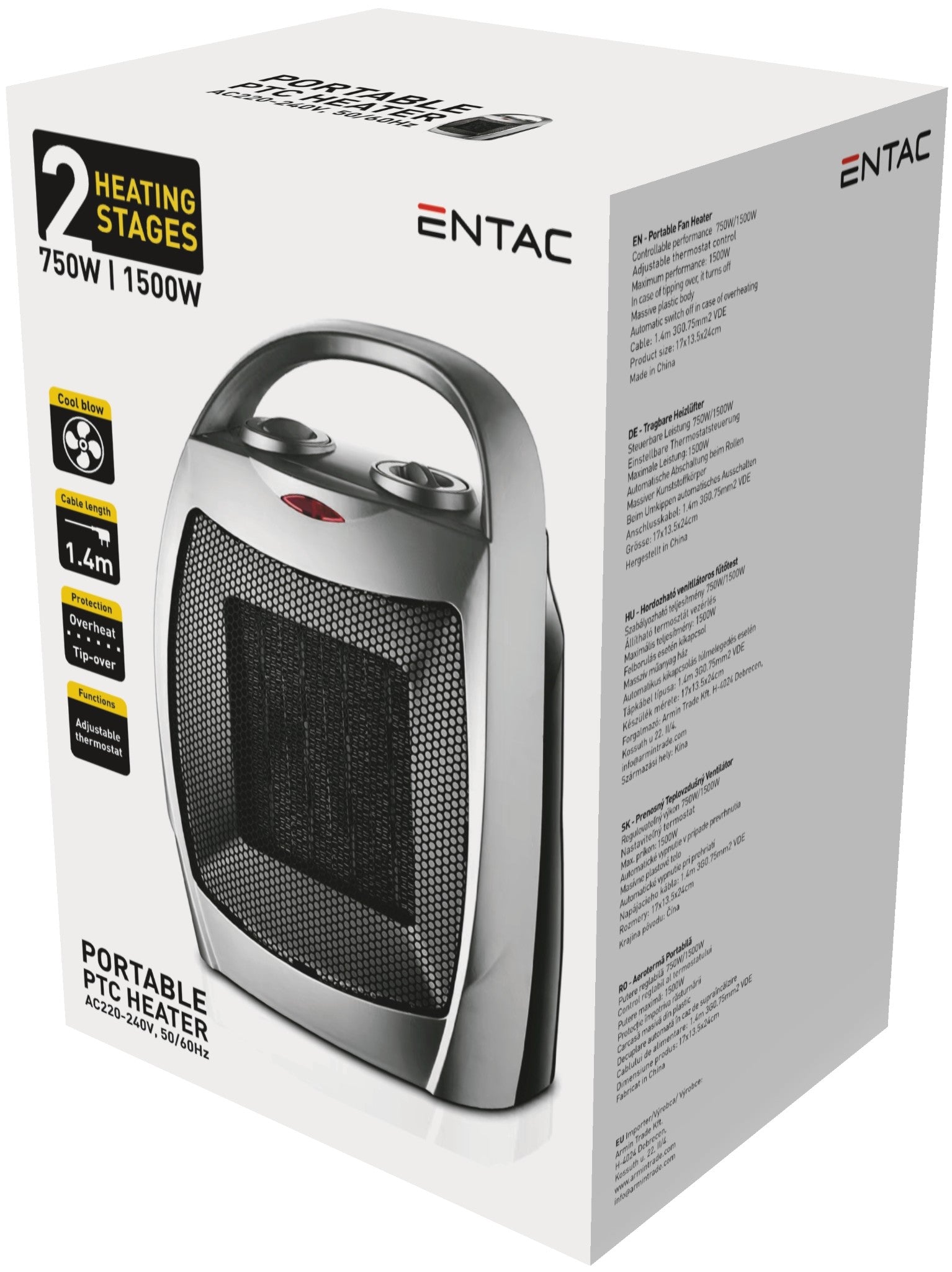 Entac PTC Fan Heater 750/1500W