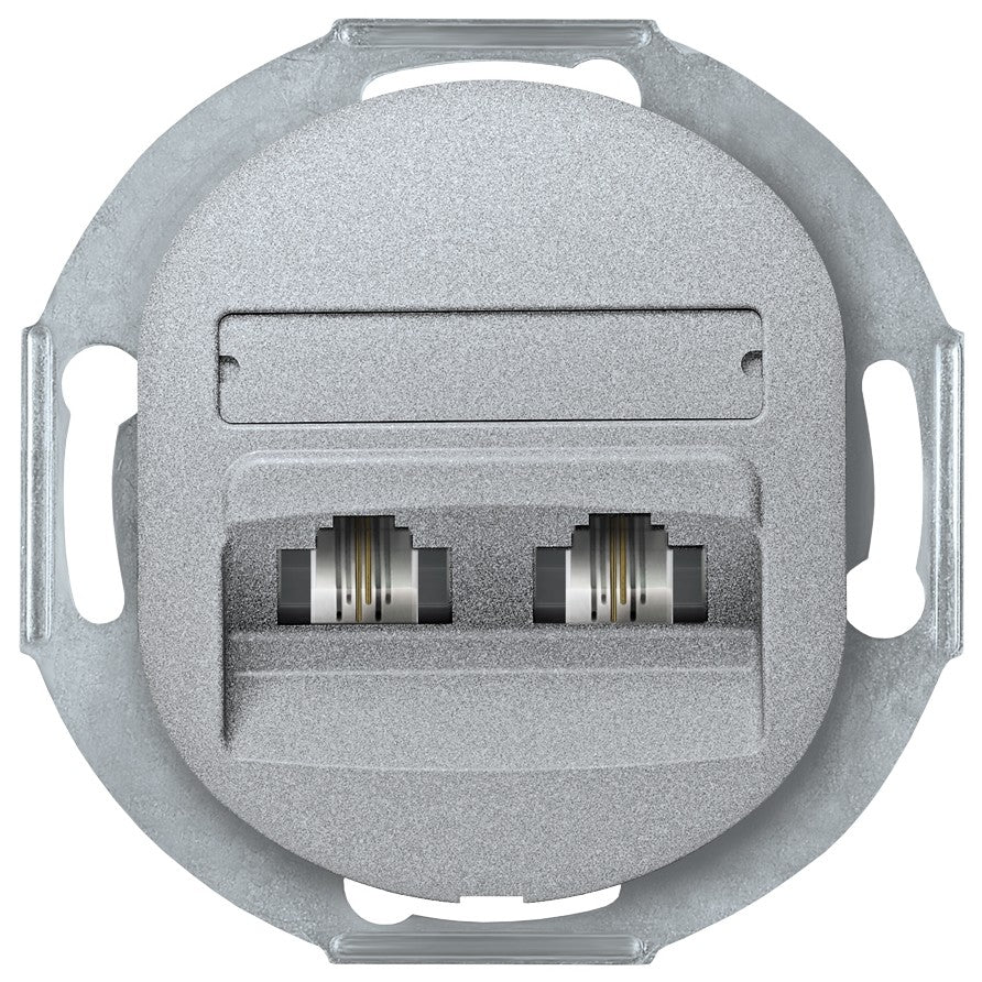 EON E613.S Double Telephone Socket Without Cover Frame 2xRJ12 6/4 Cat 3 Silver
