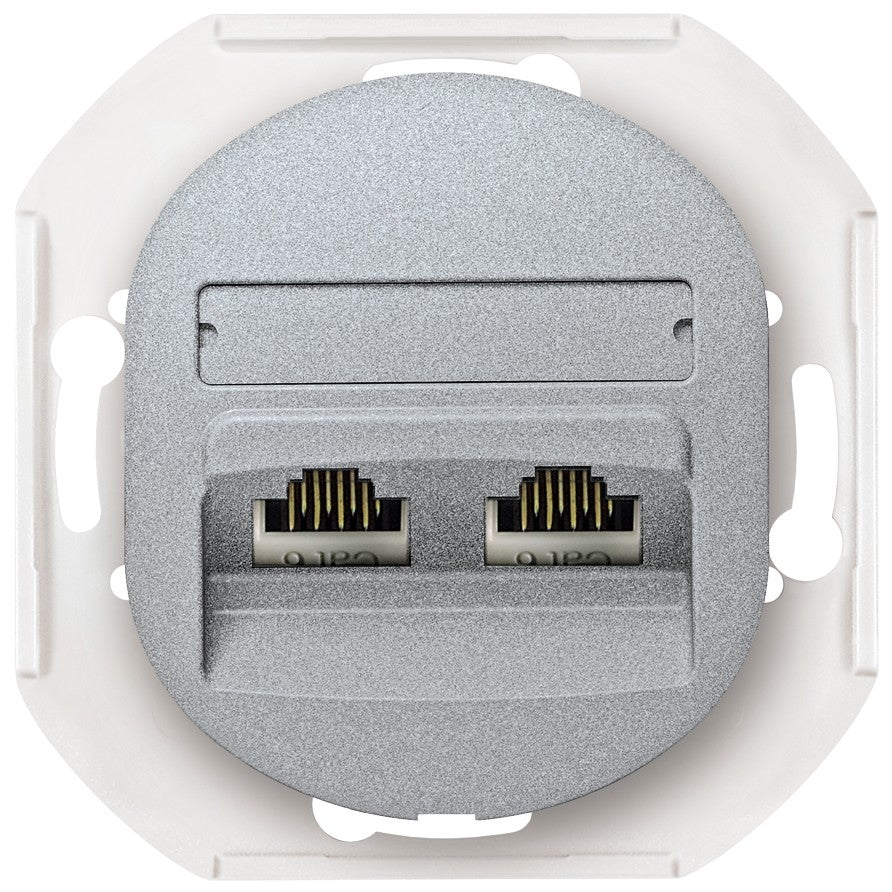 EON E614.S Δπλή Πρίζα Δεδομένων Χωρίς Πλαίσιο Κάλυψης 2xRJ45 Cat 5e UTP Ασημί