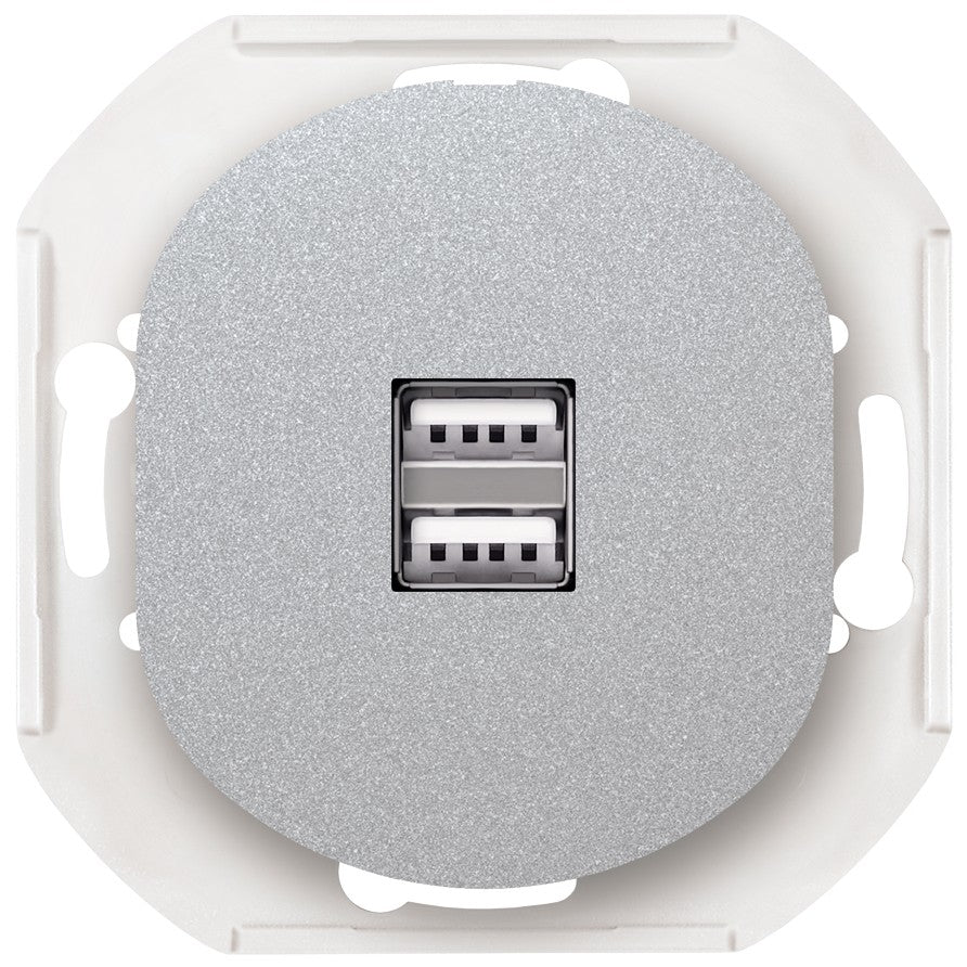 EON E6161.S 2xUSB Charging Socket 2.1A 5V Without Cover Frame Silver