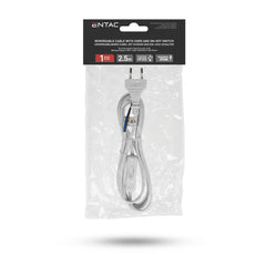 Entac Rewireable Καλώδιο 2G0.75 με Διακόπτη ON/OFF Λευκό 2.5m