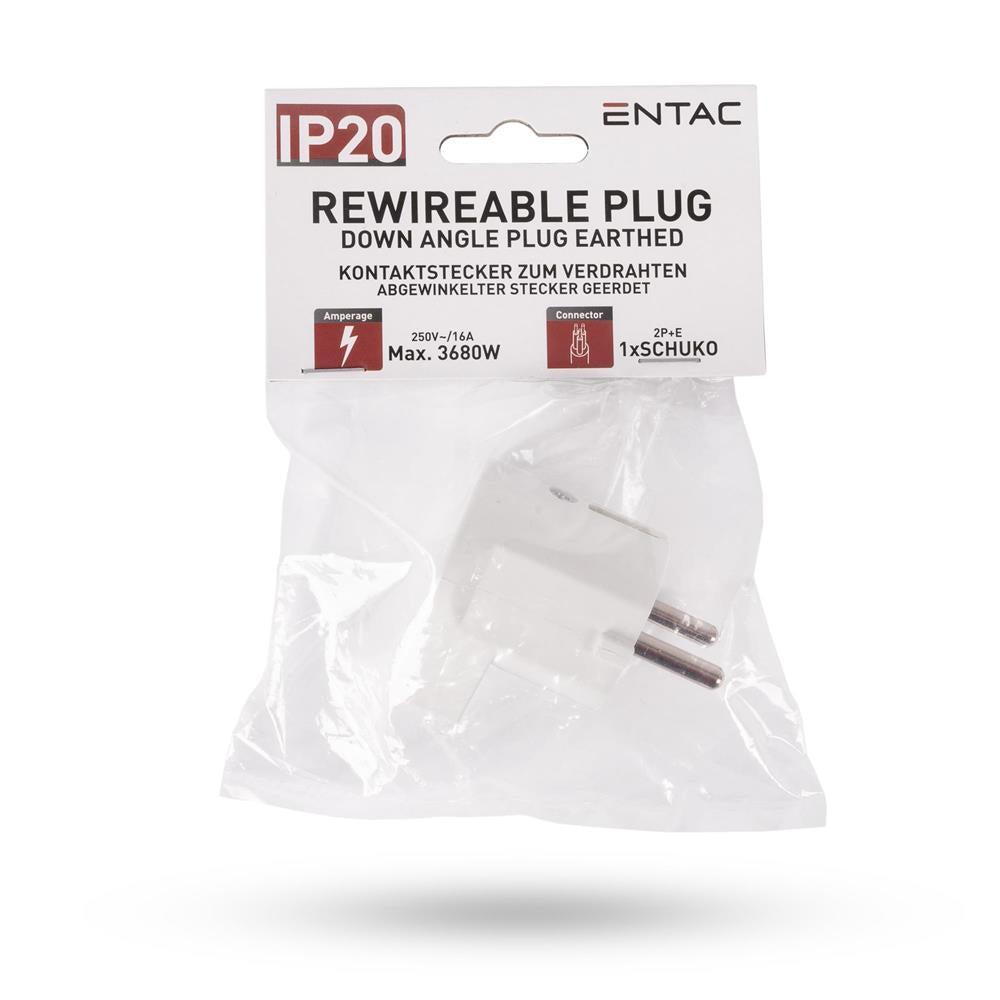 Entac Rewireable IP20 Βύσμα Κάτω Γωνίας Γειωμένο, Uni-Shcuko