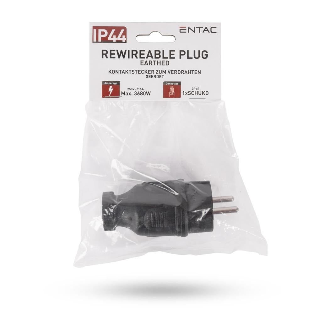 Entac Rewireable IP44 Γειωμένη Πρίζα, πίσω είσοδος, Uni-Schuko