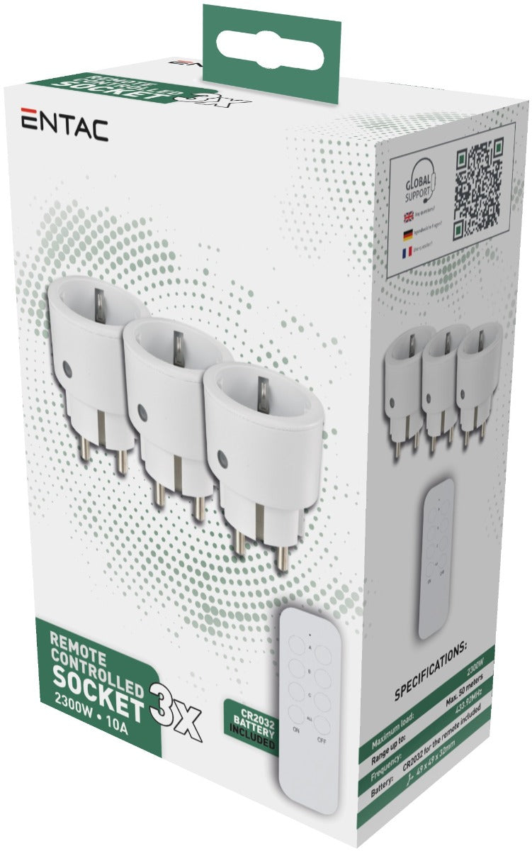 Entac Τηλεχειριζόμενο Σετ Πριζών 3xSockets με RC