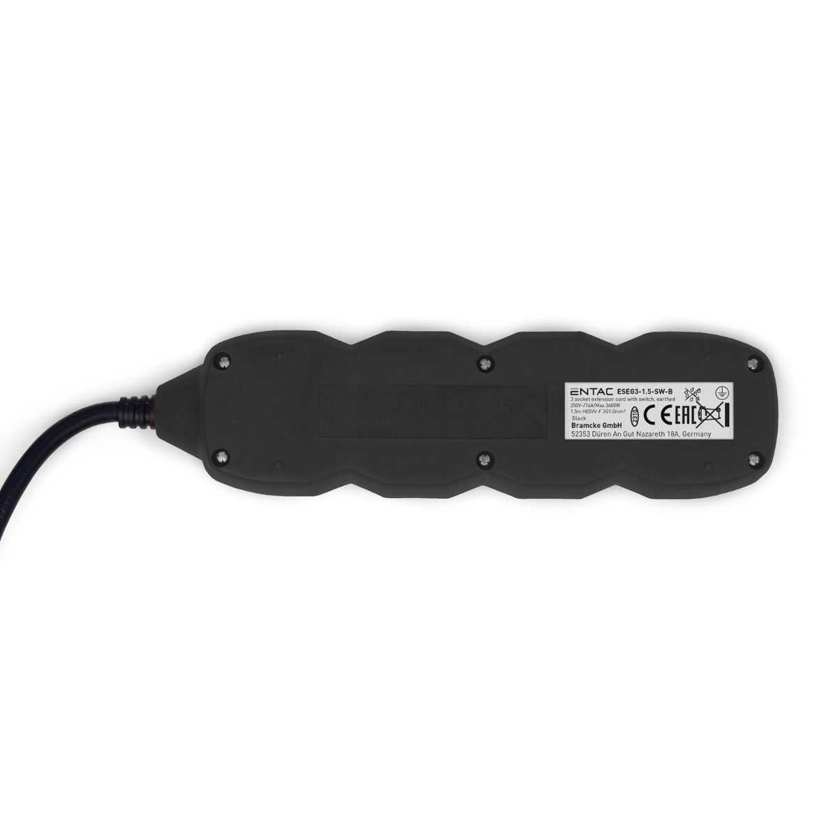 Entac Πολύπριζο 3 Θέσεων με Διακόπτη 3x1.0mm 1.5m Μαύρο