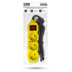 Entac Πολύπριζο 3 Θέσεων με Διακόπτη 3x1.0mm 1.5m Κίτρινο