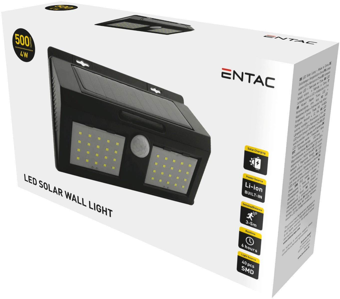 Entac Ηλιακός Πλαστικός Προβολέας Τοίχου 4W SMD