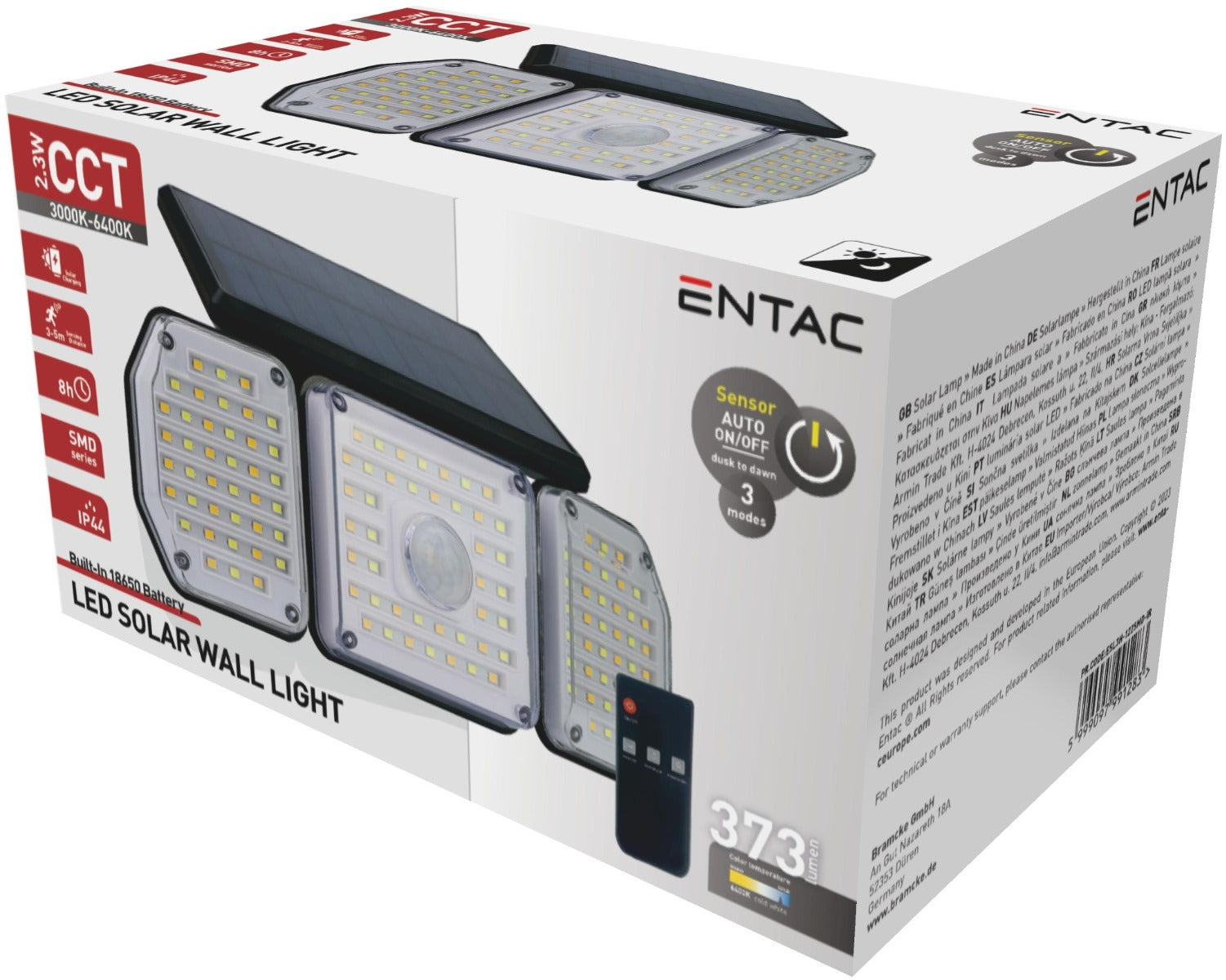 Entac Ηλιακό Φωτιστικό Τοίχου Πλαστικό 2.3W SMD 3 Κεφαλές με PIR + IR