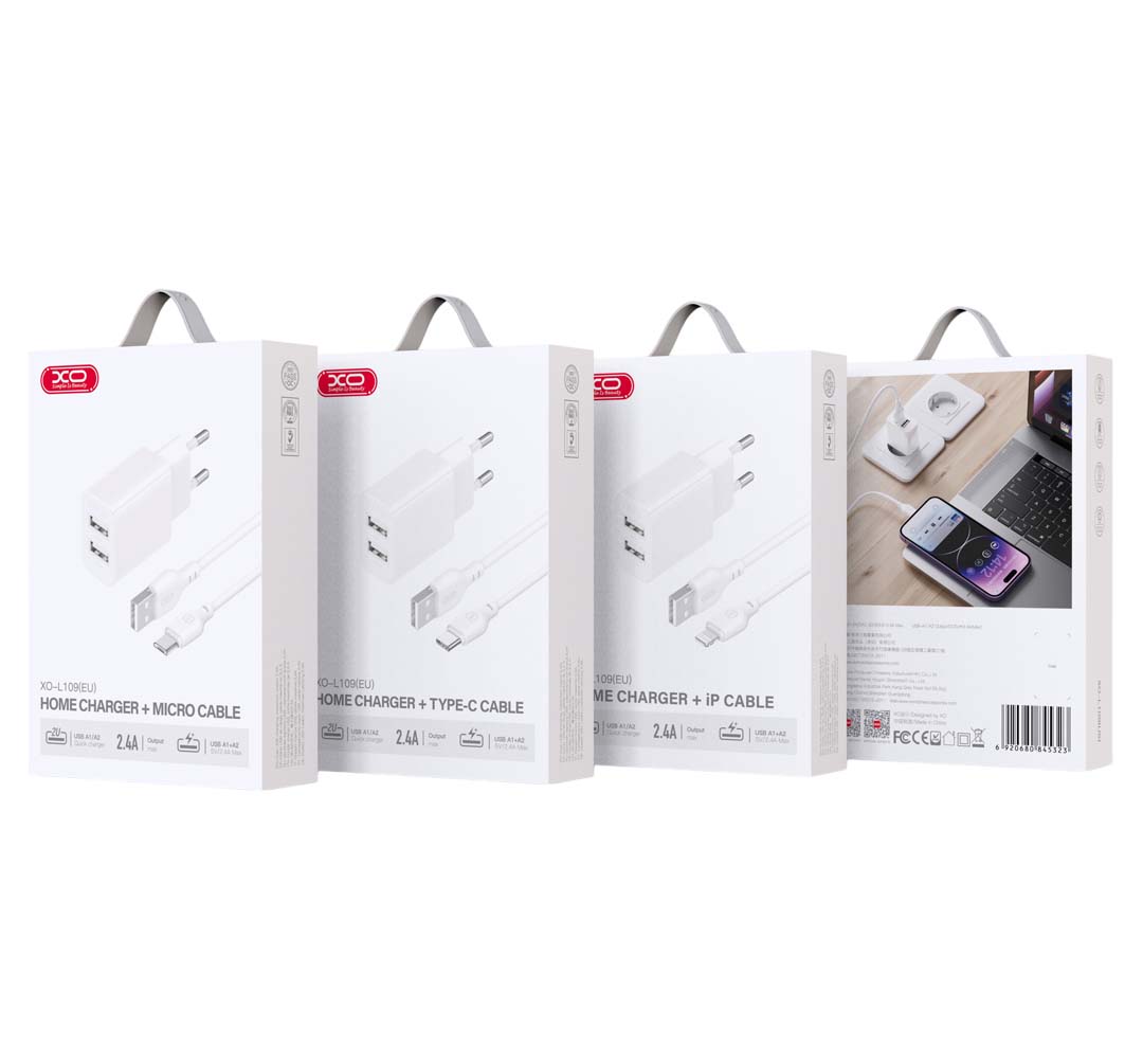 XO L109 (UK) Φορτιστής με Διπλή ΘύραUSB-A 2.4A και Καλώδιο Type-C