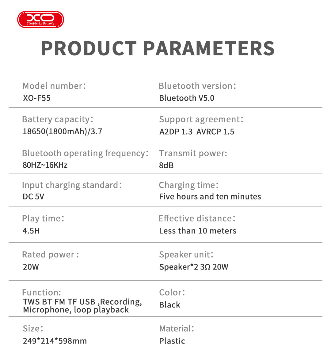 XO F55 Boat Διπλό Ηχείο Speaker Bluetooth 8' Horn RGB 20W