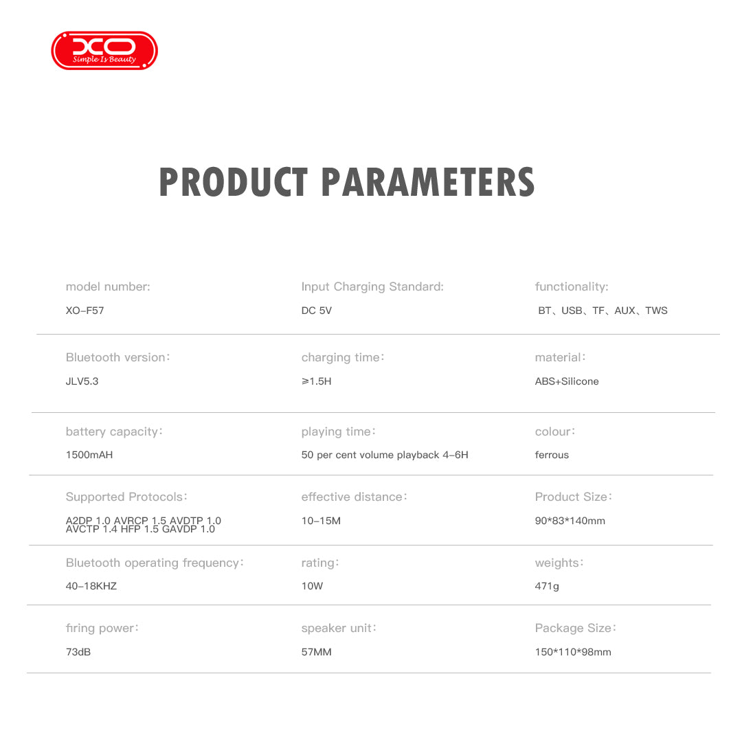 XO F57 PRO Φορητό Ηχείο Speaker 10W