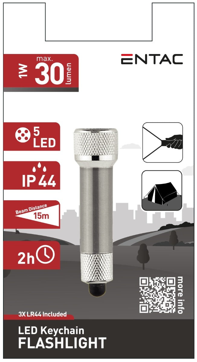 Entac Flashlight 5 LED Keychain Silver