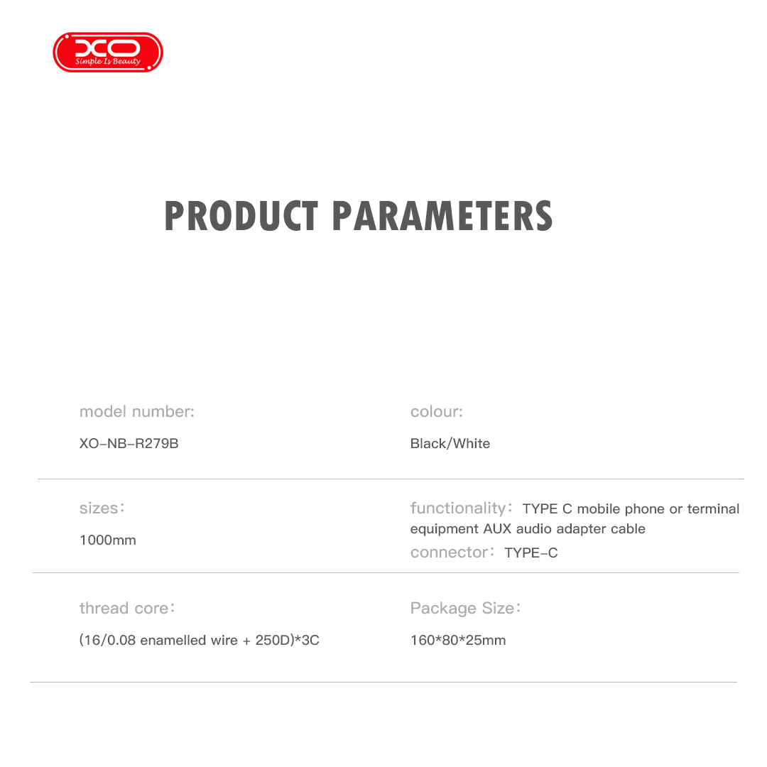 XO NB-R279B Type-Cσε 3.5 Καλώδιο Ήχου Μαύρο