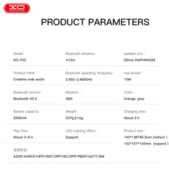 XO F52 Bluetooth Ηχείο σε σχήμα Καβουριού Γκρι