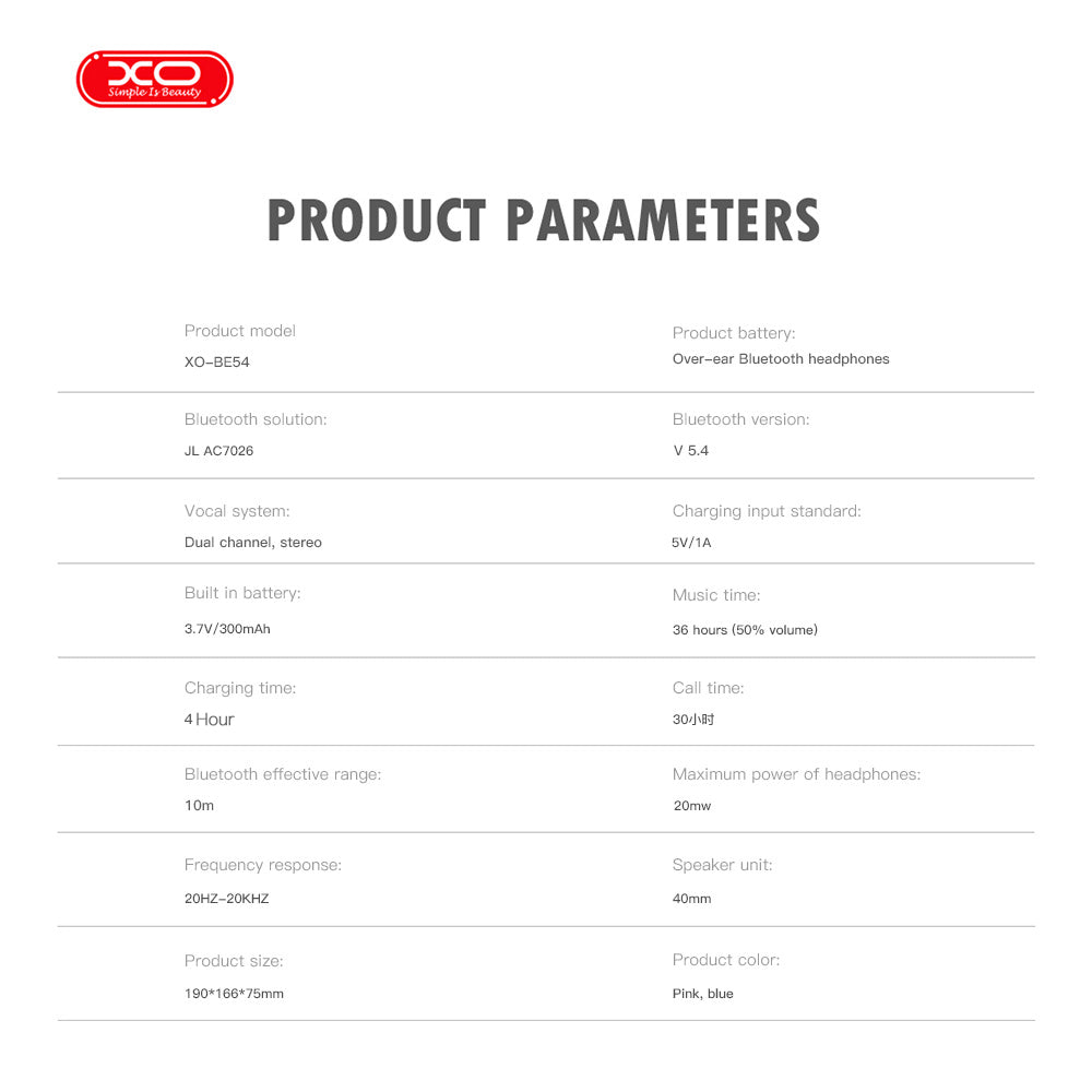 XO BE54 Παιδικά Ακουστικά Κεφαλής Cartoon Ροζ