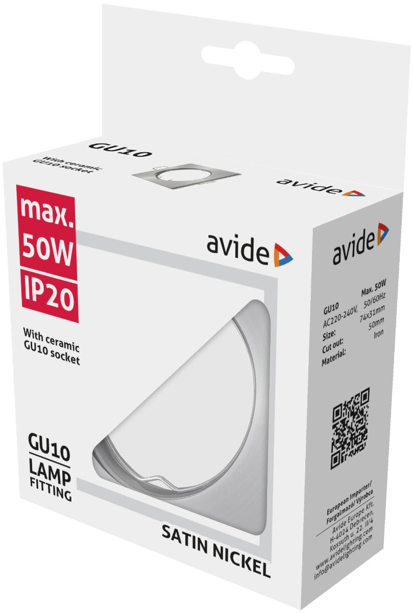 Avide GU10 Πλαίσιο Τετράγωνο Σατέν Νίκελ