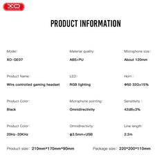 XO Ακουστικά Gaming GE-07 Στατικό RGB με μικρόφωνο USB+Dual 3,5mm