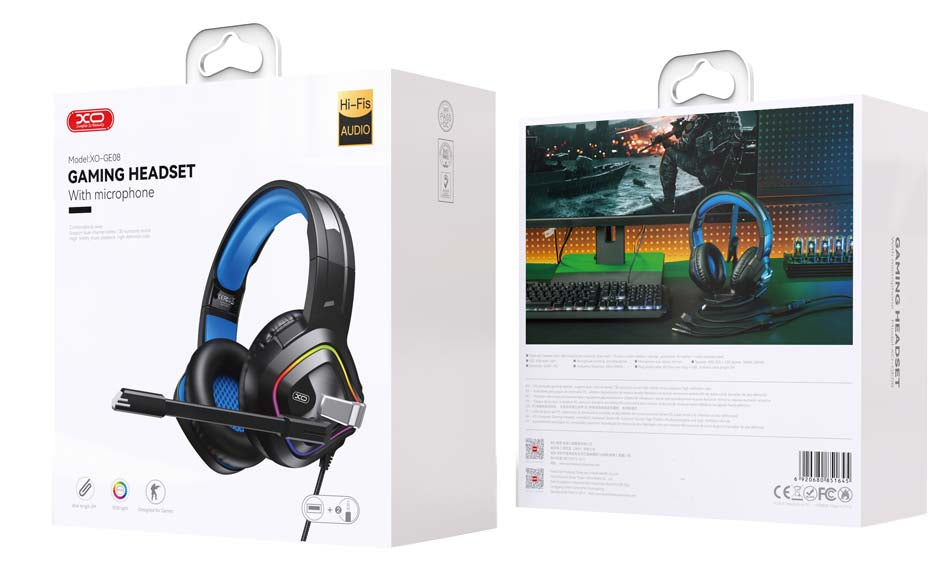 XO GE-08 Ακουστικά Gaming με Στατικό RGB και Μικρόφωνο USB+Dual 3.5mm