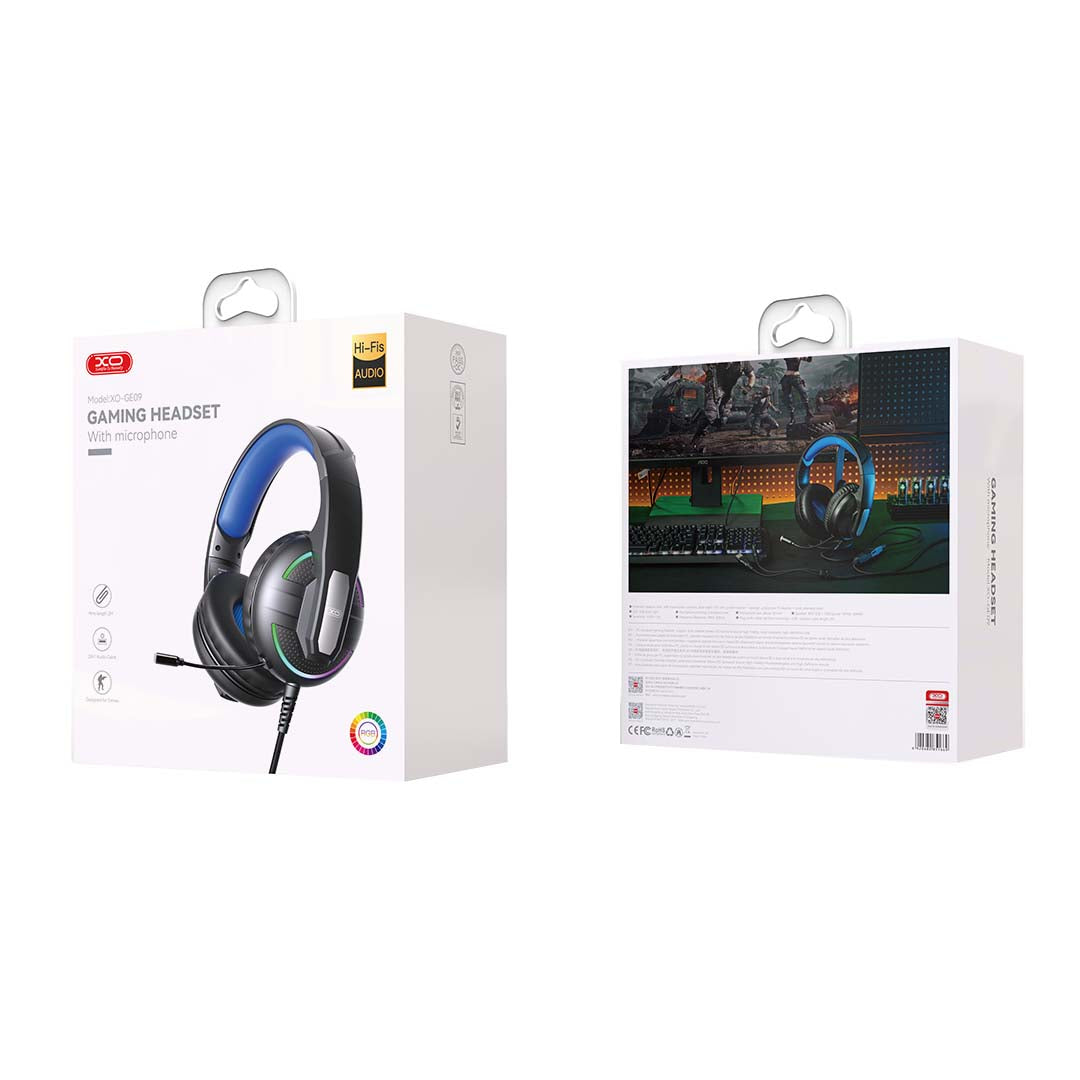 XO GE-09 Ακουστικά Gaming με Στατικό RGB και Μικρόφωνο USB+3.5 (με καλώδιο προσαρμογέα)