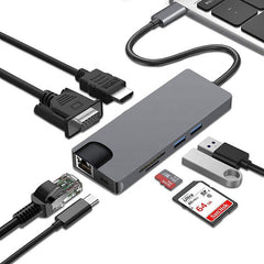 8 in 1 USB C hub RJ45 HDMI USBx2 VGA SD TF USB3.0x2 docking station