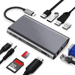 11 in 1 Docking Station RJ45 USBx4 VGA HDMIPD SD TF Audio