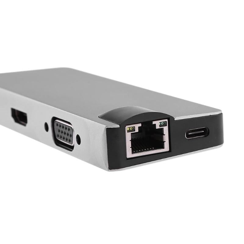 8 in 1 USB C hub RJ45 HDMI USBx2 VGA SD TF USB3.0x2 docking station