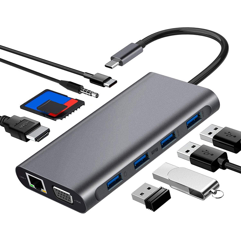 11 in 1 Docking Station RJ45 USBx4 VGA HDMIPD SD TF Audio