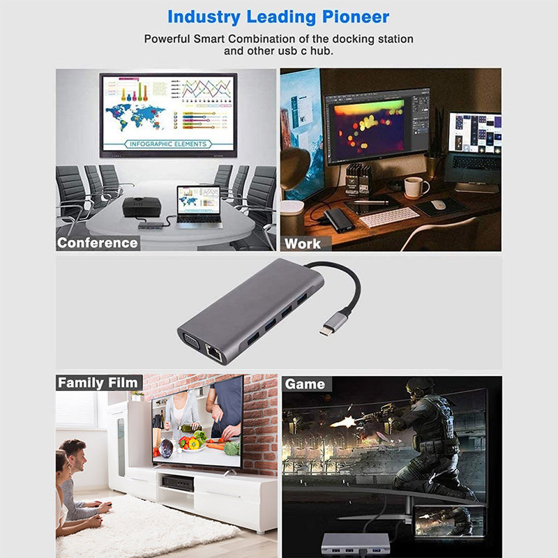 11 in 1 Docking Station RJ45 USBx4 VGA HDMIPD SD TF Audio