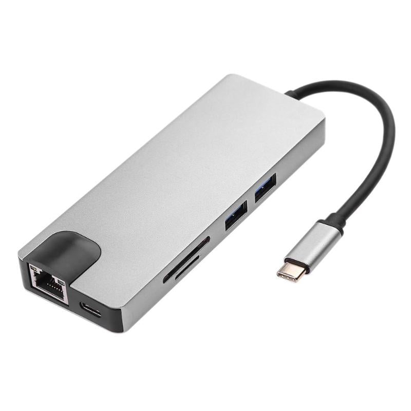 8 in 1 USB C hub RJ45 HDMI USBx2 VGA SD TF USB3.0x2 docking station